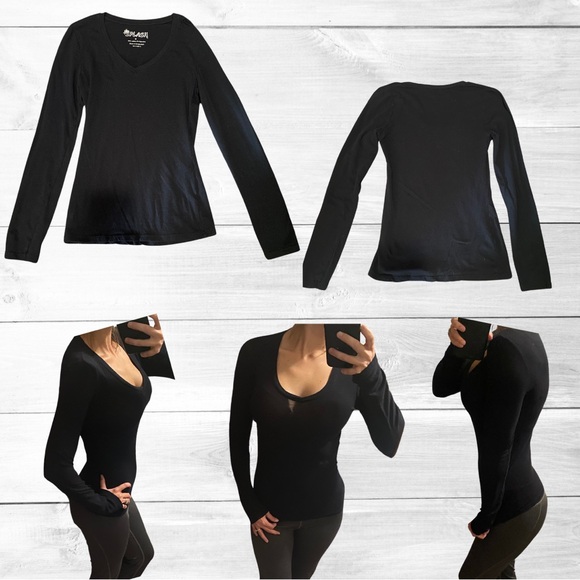 Slim fit black/sheer v neck long sleeve by Splash. - Picture 1 of 2